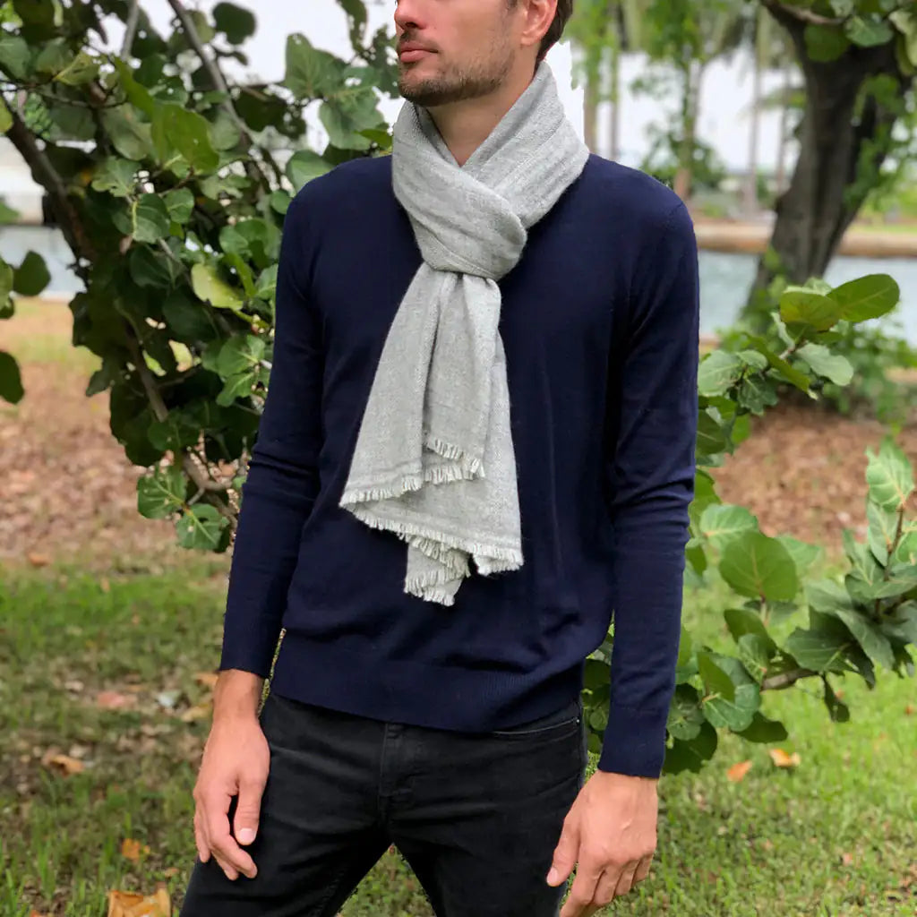 Gray Handloom Cashmere Scarf Aristo Threads