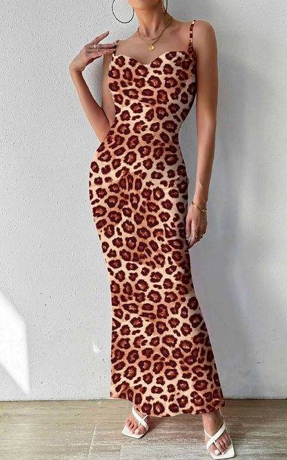 Brown Leopard Spaghetti Strap Maxi Dress Aristo Threads