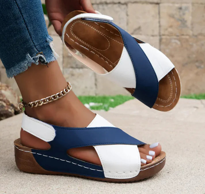 ColorBlock Cross-Strap Wedge Sandals for Women