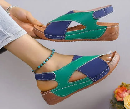 ColorBlock Cross-Strap Wedge Sandals for Women