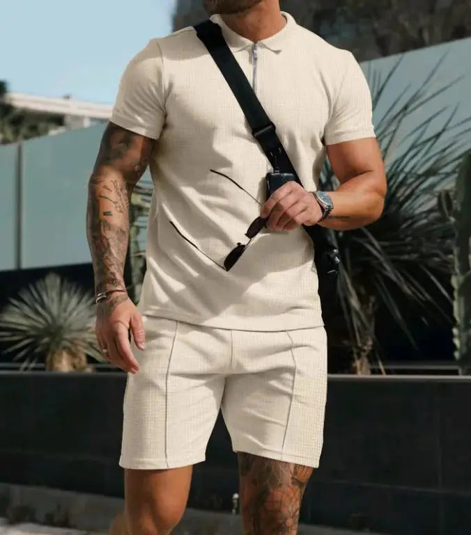 Men's Waffle-Knit Short Sleeve Casual Set