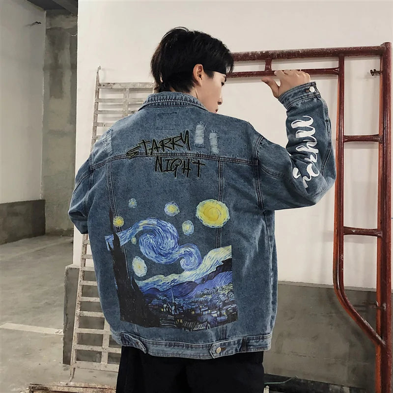 Van Gogh Inspired Denim Bomber