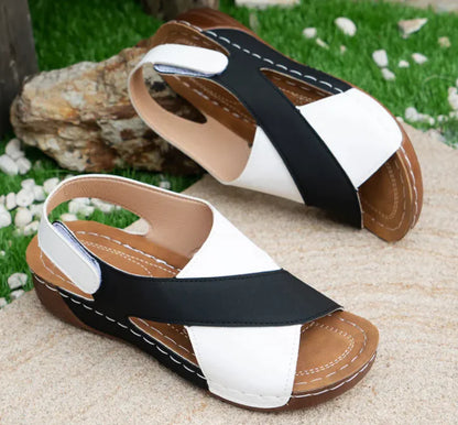 ColorBlock Cross-Strap Wedge Sandals for Women