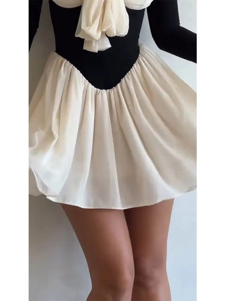 Fashion Patchwork Off Shoulder Mini Dress