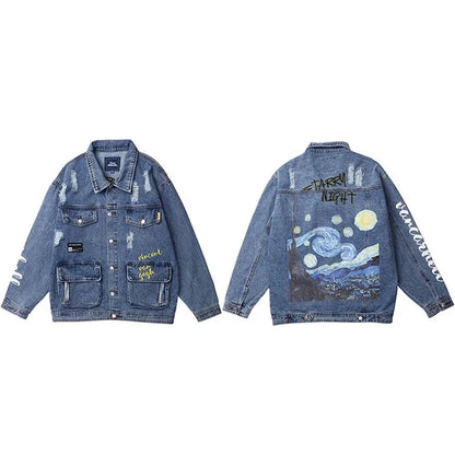 Van Gogh Inspired Denim Bomber