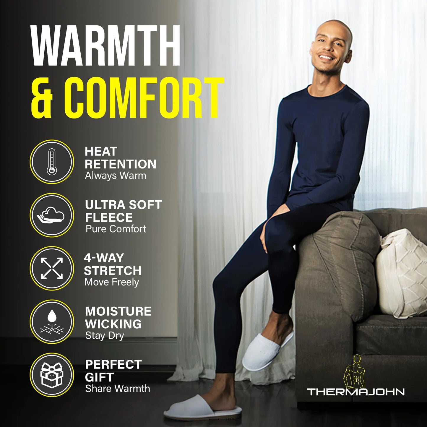 Thermajohn Long Johns Thermal Underwear for Men Fleece Lined Base Layer Set for Cold Weather 3X-Large Crewneck Black