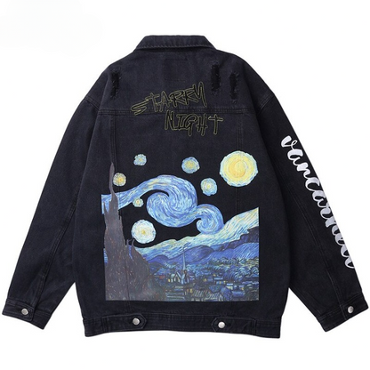 Van Gogh Inspired Denim Bomber