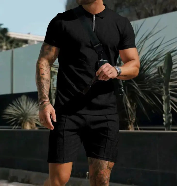 Men's Waffle-Knit Short Sleeve Casual Set