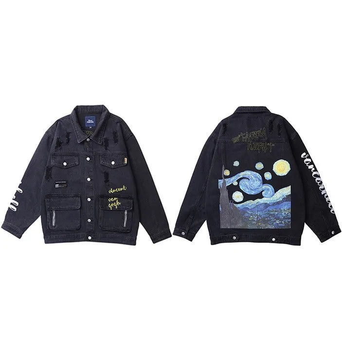 Van Gogh Inspired Denim Bomber