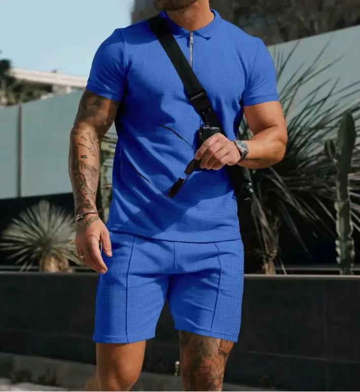 Men's Waffle-Knit Short Sleeve Casual Set