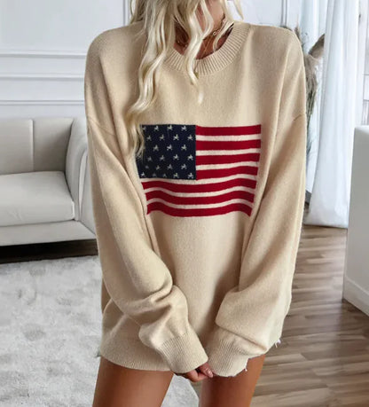 Loose Yarn-Dyed Independence Day Long Sleeve