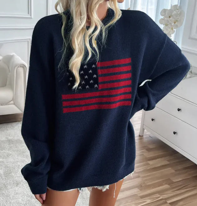 Loose Yarn-Dyed Independence Day Long Sleeve