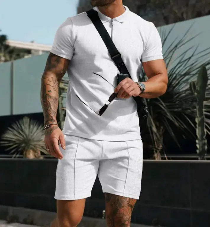 Men's Waffle-Knit Short Sleeve Casual Set