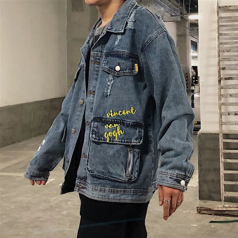 Van Gogh Inspired Denim Bomber