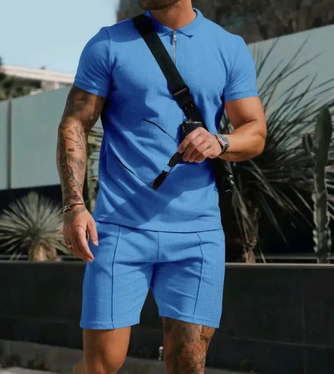 Men's Waffle-Knit Short Sleeve Casual Set